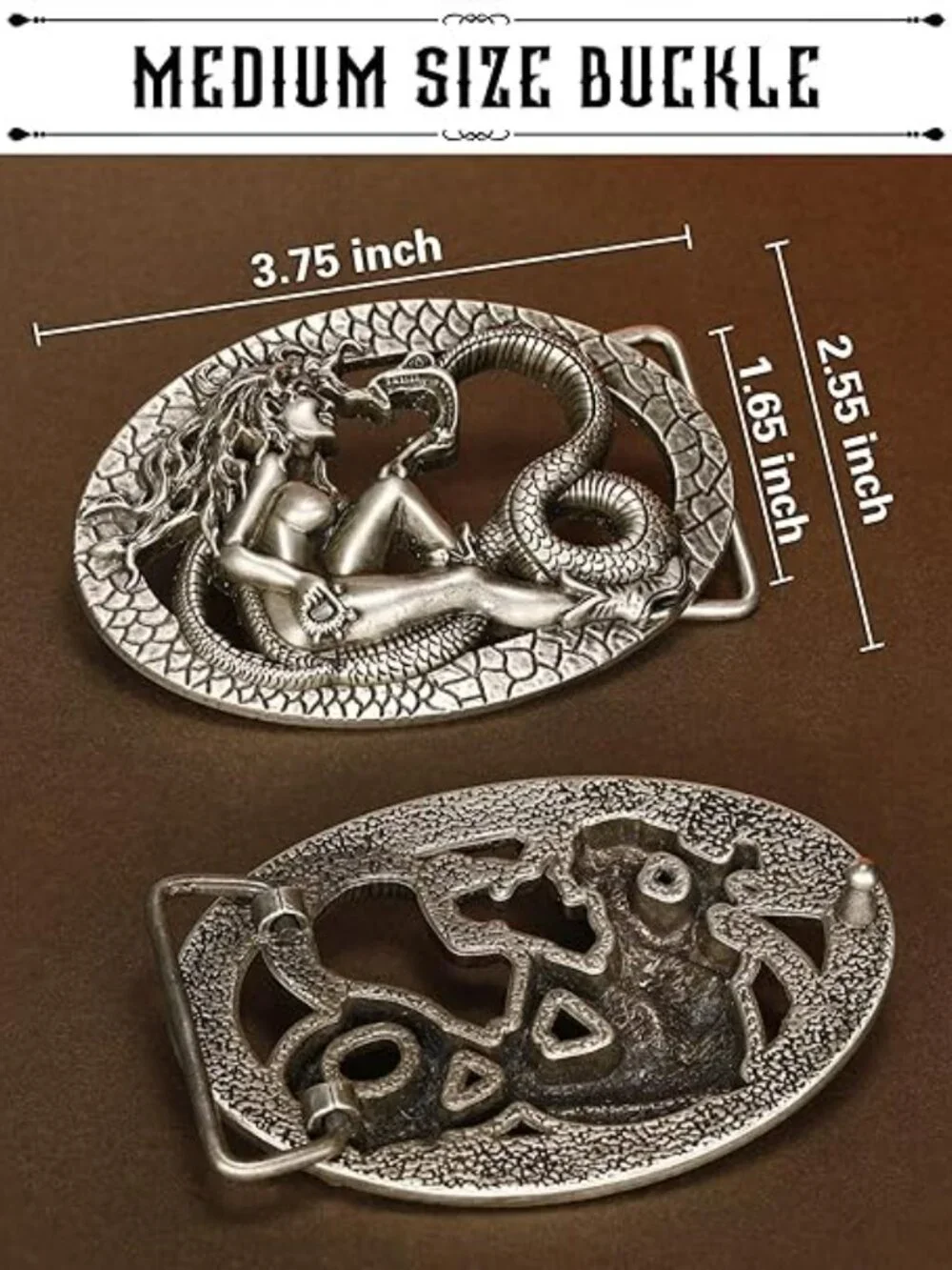Western Cowboy Belt Buckle for‎ Men Lady and Snake Antique Silver Finish